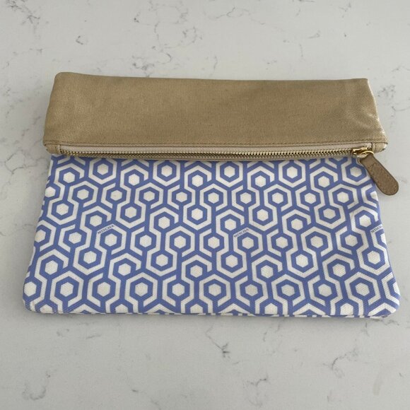 Mischa Signature Hexagon Print Zip Closure Clutch Bag White Purple Tan Sz OS - Picture 11 of 11